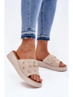 Dámské Semišové Pantofle S Připínáčky Vinceza 66741 Béžové