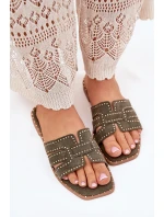 Zdobené Pantofle Na Plochém Podpatku Zelené Anniles