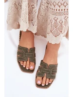 Zdobené Pantofle Na Plochém Podpatku Zelené Anniles