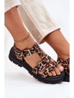 Dámské sandály z eko kůže s přezkami leopard Jeneliena
