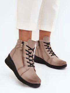 Kožené dámské kotníkové boty na platformě zateplené Vinceza 39963 béžové