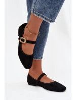 Baleríny s páskem a zlatým sponou Eko semišové Černé Adelora