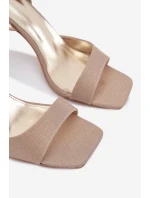 Dámské sandály na jehlovém podpatku s brokatem - zlaté Brisora