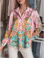 Dámské květované tričko oversize BLOSSIVA růžové FashionStreet DY0465