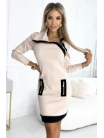 497-2 Dvoubarevné šaty se třemi zipy - béžové a černé