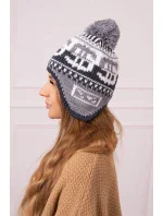 Rosa dámská čepice s bambulí K368 bílá+grafitová+tmavě šedá