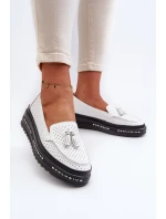 Bílé dámské kožené mokasíny na platformě Assetnima