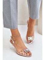 Průhledné sandály s broží na sloupku MR42-031 stříbrné Průhledné sandály s broží na sloupku MR42-031 stříbrné