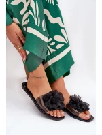 Průhledné Ploché Pantofle Dámské Se Umělou Květinou Černé Vobetta