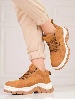 Zajímavé hnědé tenisky dámské bez podpatku