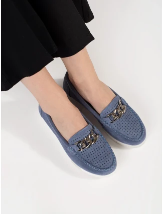 Zajímavé dámské  mokasíny modré platforma