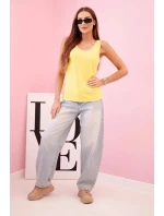 Dámská halenka na ramínka s ozdobným lemem žlutý Dámská halenka na ramínka s ozdobným lemem žlutý