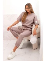 Dámský viskózový komplet s krátkým rukávem a nohavicemi béžový melír