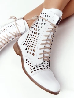 Prolamované Kožené Boty Nicole 2627 Bílé