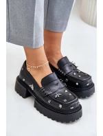 Kožené Dámské Polobotky S Ozdobami D&A MR880-102 Černé