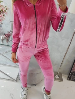 Velurová souprava s ozdobnými stuhami fuchsiová