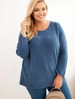 Dámský svetr plus size s lodičkovým výstřihem jeansový