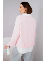 Dámská máslová mikina z viskózy s košilovou vsadkou světle růžová