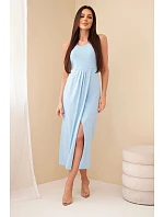 Dámské bavlněné midi šaty bez rukávů s řasením modrá Dámské bavlněné midi šaty bez rukávů s řasením modrá