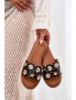 Dámské Sandály Na Ploché Podpatky Se Zlatými Přezkami Černé Nalothiel