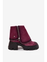 Kožené dámské kotníčkové boty s obráteným límcem Maciejka 07145-23 bordó