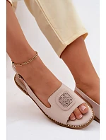 Kožené dámské sandály na ploché podrážce s ozdobou S.Barski KV61-6018 Nude