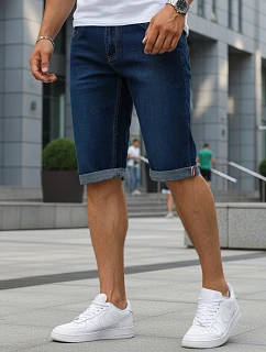 Pánské džínové šortky s ohrnutými nohavicemi tmavě modré FashionStreet SX2614