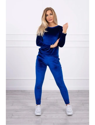 Velurová souprava s řasením na zadní straně chrpově modrá