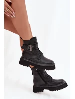 Kožené workery dámské zateplené s ozdobnou sponou D&A MK52-032 Černé Kožené workery dámské zateplené s ozdobnou sponou D&A MK52-032 Černé