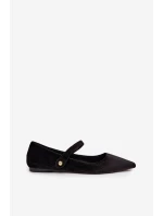 Dámské sametové baleríny s páskem a zlatým detailem Gisanne – černé