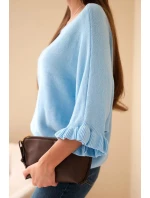 Dámský svetr typu netopýr s kulatým výstřihem modrý