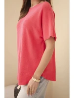 Svetr dámský s krátkým rukávem volného střihu malinový