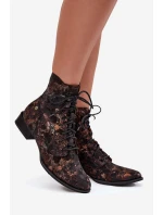 Seminářové vzorované kotníkové boty na ploché podrážce Maciejka 06391-02 Černo-zlaté