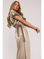 M887 Saténové šaty v zavinovacím stylu - zlaté