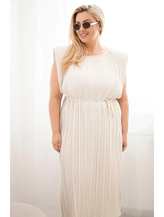 Dámské šaty Plus Size z viskózy, plisované, se zavazováním béžové