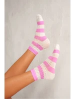 Dámské Punčocháče S Krajkovými Pruhy Růžovo-Ecru