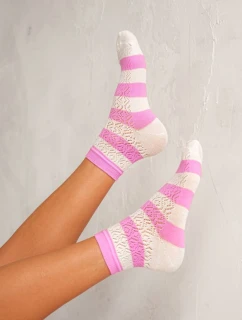 Dámské Punčocháče S Krajkovými Pruhy Růžovo-Ecru