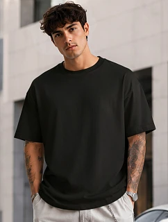 Pánské základní bavlněné tričko oversize černé FashionStreet RX5682