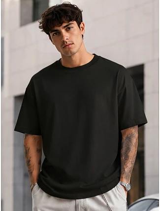 Pánské základní bavlněné tričko oversize černé FashionStreet RX5682