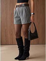 Dámské kalhoty s kostkovaným vzorem a páskem, tmavě modré, FashionStreet SY0601 Dámské kalhoty s kostkovaným vzorem a páskem, tmavě modré, FashionStreet SY0601
