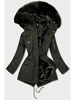 Dámská zimní bunda parka s kapucí khaki (b531-11) Dámská zimní bunda parka s kapucí khaki (b531-11)