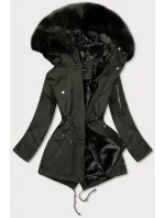 Dámská zimní bunda parka v barvě khaki s kapucí (b531-11) Dámská zimní bunda parka v barvě khaki s kapucí (b531-11)