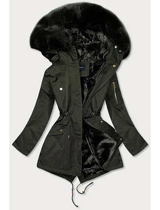 Dámská zimní bunda parka s kapucí khaki (b531-11) Dámská zimní bunda parka s kapucí khaki (b531-11)