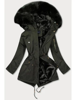 Dámská zimní bunda parka v barvě khaki s kapucí (b531-11) Dámská zimní bunda parka v barvě khaki s kapucí (b531-11)