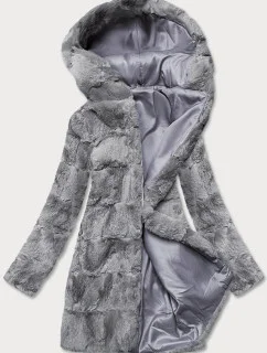 Šedá dámská bunda-kožíšek s kapucí (br9741-9)