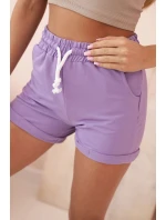 Dámské bavlněné šortky s gumou a zavazováním v pase fialové