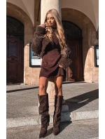 Zmačkané kozačky na jehlovém podpatku z eko semiše vyhřívané čokoládové Mavella