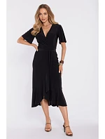 M912 Zavinovací midi šaty s volánem a řasením - černé