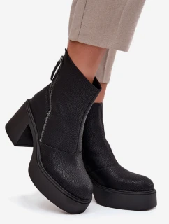 Kožené zateplené dámské kotníkové boty na sloupku a platformě Vinceza – černé