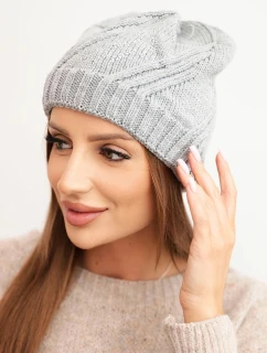 Dámská zimní čepice s vlnou volného střihu K442 šedá